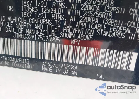 2007 Toyota Rav4 Sport from USA, damaged, VIN JTMBD32V175073995